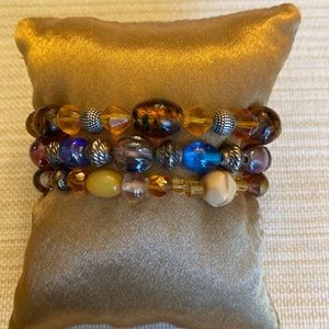 🔥3/$12🔥 Three Amber Silver Bracelets Stretch. Perfect Colors For Fall Jewelry